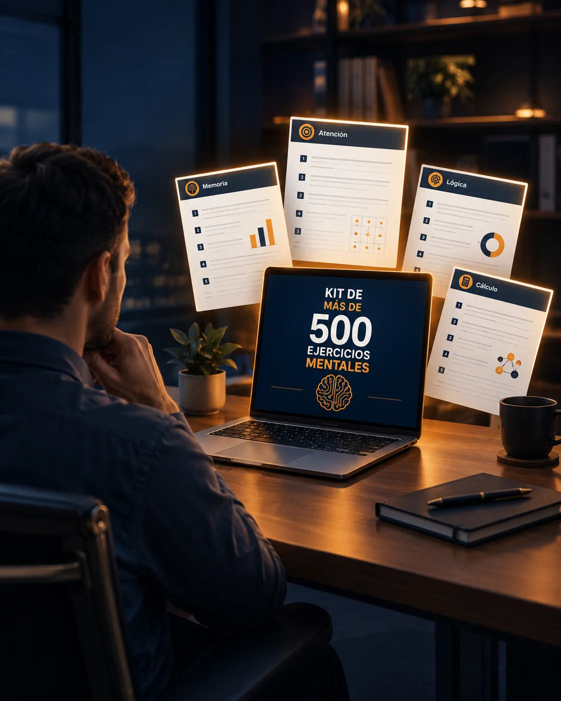 Kit de más de 500 ejercicios mentales: cuaderno impreso, versión en tablet y fichas de series numéricas y listas de palabras