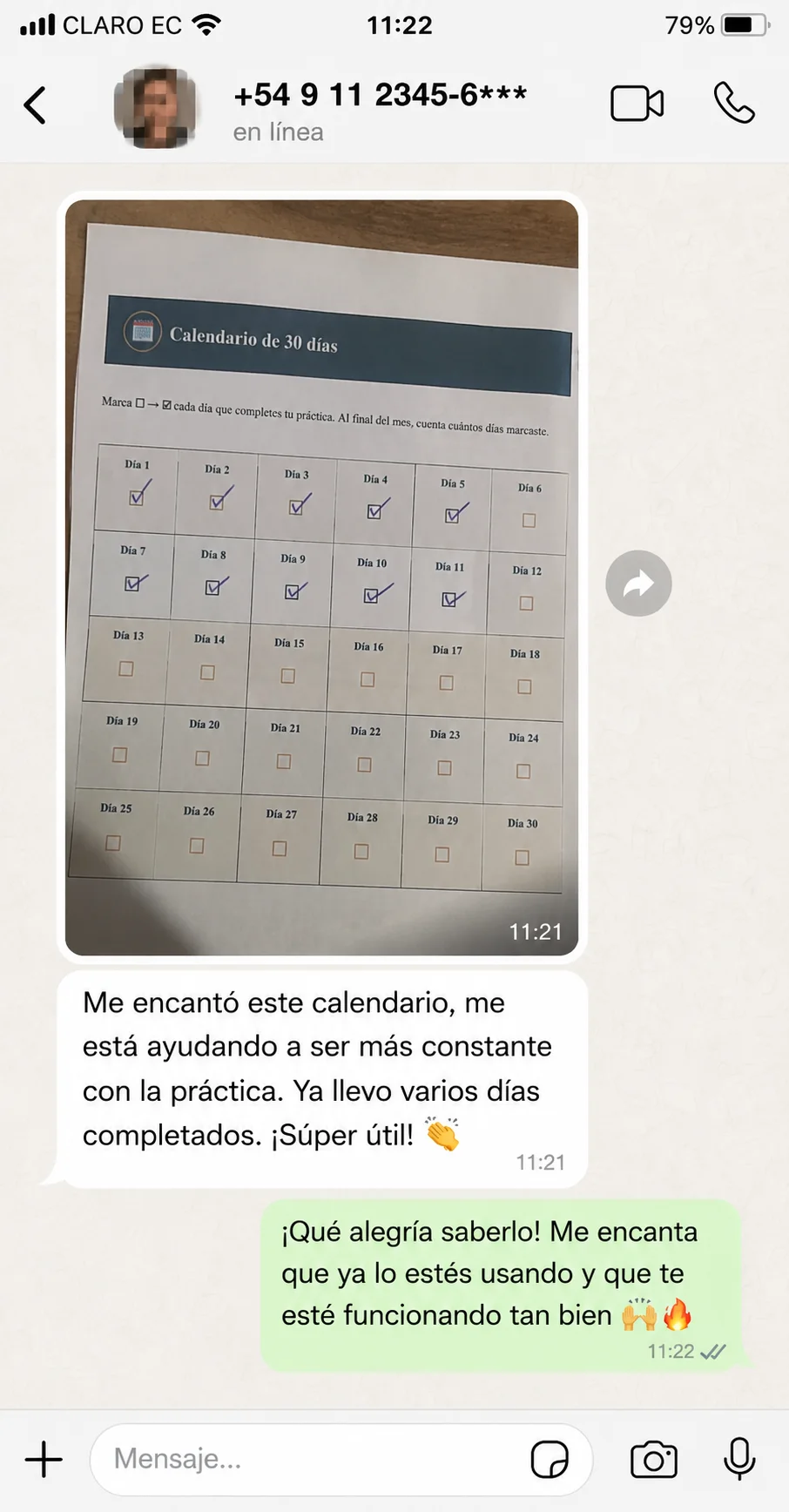 Testimonio de cliente - Calendario de 30 días